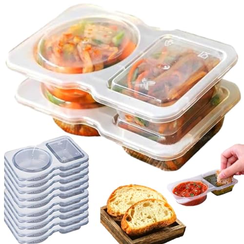 Double Compartment Condiment Container,Double Condiment Containers with Lids,2 Compartment Snack Containers,Reusable Clear Plastic Portion Cups for To-Go Sauce, Sampling, Travel Snack (5pcs) von Gokame