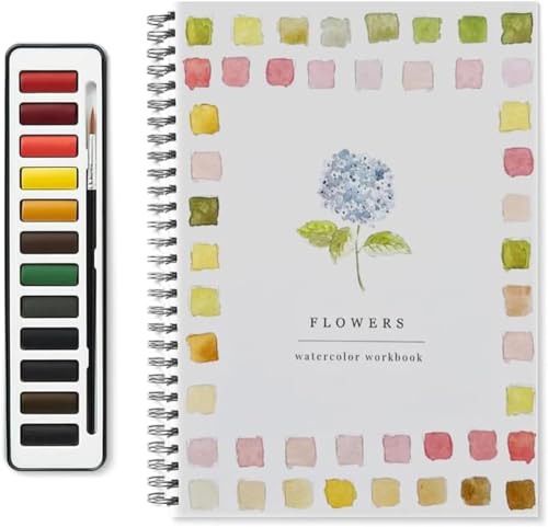 Watercolor Workbooks, Beginner-Friendly Birds Watercolor Painting Kit with 12 Colors WatercolorPaint Set, Brush, Art Crafts Painting Supplies, WatercolorBook for Kids Adults Teens (Flowers) von Gokame