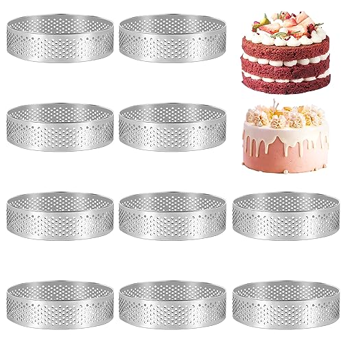 Gokelomg 10 StüCk Runder Edelstahl-Tortenring Tower Pie Kuchenform Backwerkzeuge Perforierter Kuchen Mousse, 8 Cm von Gokelomg