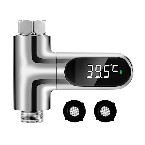 Gokelomg Baby Badethermometer Wasserthermometer, LED-Anzeige Duschthermometer, Wasserdurchfluss Selbstgenerierender Duschtemperaturmesser für die Babypflege von Gokelomg