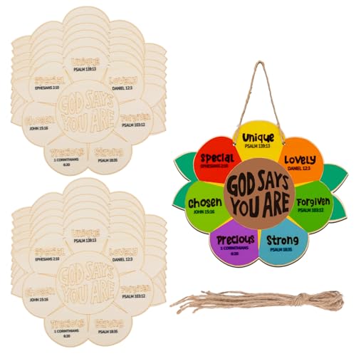 12 Stück Sonntagsschul Bastelset für Kinder, God Says You Are Sonnenblumen Bastelset Holzbemalung DIY Aktivitäten Christliche Handgemachte Sonnenblumen für Kirche Sonntagsschule & Zuhause von Goktvai