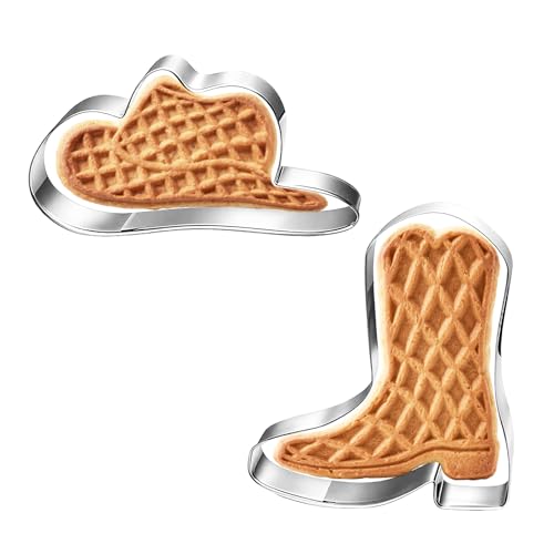 2stk Ausstechform Cowboy, Edelstahl Cowboystiefel- und Westernhut-Formen Plätzchenform Spülmaschinenfest Backwerkzeuge zur Herstellung von Gebäck Scones Teig und Fondant von Goktvai