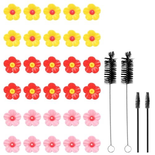 30 Stück Ersatzblumen für Kolibri Futterspender mit 4 Reinigungsbürsten, Ersatz Futteröffnungen Vogelfutterspender Teile für Kolibri Futterspender von Goktvai