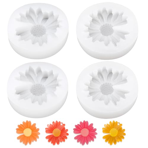 4 Stück Daisy Flower Silikonformen, 2 Designs Daisy Candle Molds Kreativ 3D Flower Shape Silikonherstellungswerkzeug für DIY Clay Craft Schokoladenkuchen Fondant von Goktvai