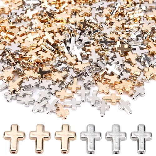 400stk Perlen für Armbänder Kreuz, Kreuzperlen Religiöse Christliche Perlen zur Schmuckherstellung Ohrringe Halsketten Armbänder DIY-Bastelarbeiten (Gold und Silber) von Goktvai