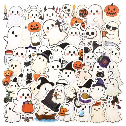 50stk Halloween Aufkleber, Niedliche Wasserfeste Vinyl-Sticker für Kinder Geeignet für Umschläge Tagebücher und Scrapbooks (Geister-Motiv) von Goktvai