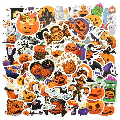 50stk Halloween Aufkleber, Niedliche Wasserfeste Vinyl-Sticker für Kinder Geeignet für Umschläge Tagebücher und Scrapbooks (Kürbis-Motiv) von Goktvai