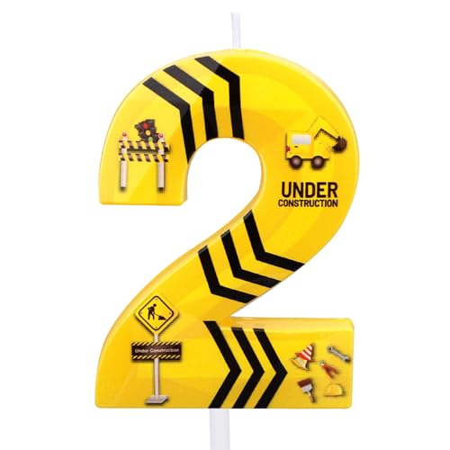 Bau-Geburtstagskerzen, Schwarz Gestreift Geburtstagskerzen Zahlen Gelbes Bau-Thema Tortendekoration für Jungen und Mädchen (Nummer 2) von Goktvai