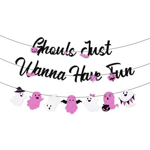 Ghouls Just Wanna Have Fun Banner, Glitzer Halloween Junggesellinnenabschied Dekoration Schwarz & Rosa Mädchenhafte Halloween Partyzubehör für Mädelsabend Geburtstag Spukhaus Ghouls Just Wanna Have Fun Banner, Glitzer Halloween Junggesellinnenabschied Dekoration Schwarz & Rosa Mädchenhafte Halloween Partyzubehör für Mädelsabend Geburtstag Spukhaus von Goktvai