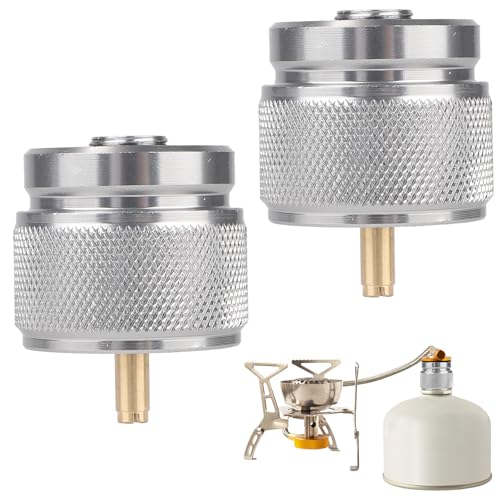 Goktvai 2 Stück Campingkocher Adapter, Outdoor Gasflaschen Adapter für LPG Camping Gasumwandler für Rucksackkocher Tragbare Brenner und Heizgeräte (Silber) von Goktvai