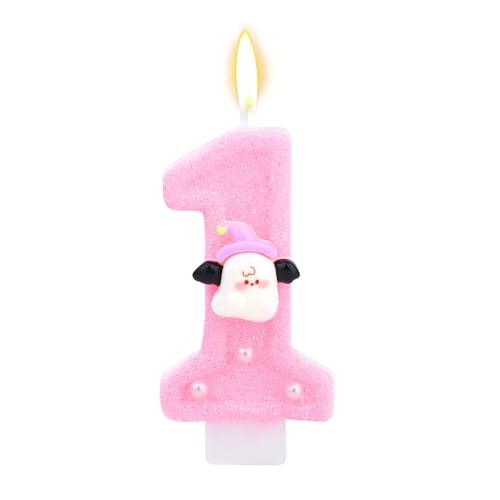 Halloween-Kerzen zum Geburtstagskerze 1, Funkelnde Kerzen zum 1 Geburtstag mit Halloween-Thema Lustige Kuchendekorationen in Geisterform Geeignet für Kuchendekorationen für Mädchen (Pink) von Goktvai