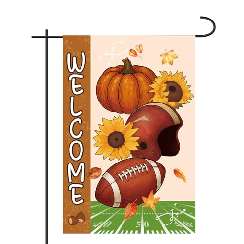 Herbst Fußball Gartenflagge, 45x30cm Doppelseitig Rugby Herbstflagge Willkommen Ahornblätter Kürbis Spieltag Fußball Dekoration für Saisonale Außendekoration von Goktvai