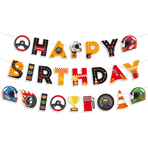 Rennwagen Party Banner, Happy Birthday Banner mit Ampel Straße Rad Helm Design Auto-Thema Geburtstagsfeier Dekorationen für Jungen Baby Showers Zimmer Wanddekoration Rennwagen Party Banner, Happy Birthday Banner mit Ampel Straße Rad Helm Design Auto-Thema Geburtstagsfeier Dekorationen für Jungen Baby Showers Zimmer Wanddekoration von Goktvai