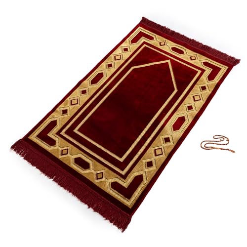 Gold Case Gebetsteppich für den Islamischen Muslim – Ramadan-Geschenk – Janamaz Sajjadah – Namaz Seccade hergestellt in der Türkei PRMT-Burgundy von Gold Case