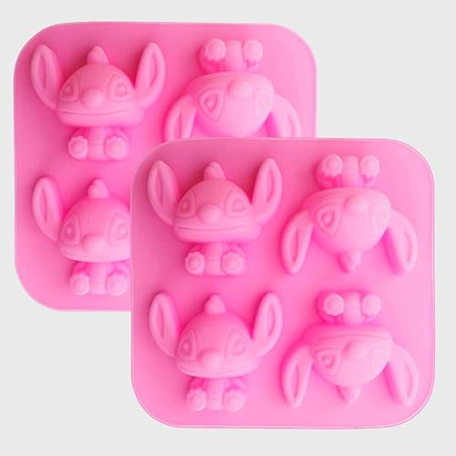 INKU 4 Mulden Sterne Baby Lilo und Stitch Silikonform für DIY Fondant Süßigkeiten Herstellung Schokolade Formen von Gold INKU