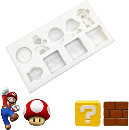 INKU 9 Mulden Super Mario Fondant Formen Silikon Süßigkeiten Form Backen Kuchen Dekorieren Form Werkzeug für Cupcake Schokolade Eiswürfel und Ton von Gold INKU