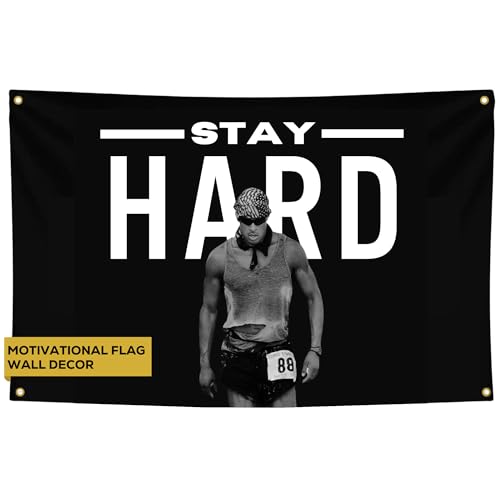 Goldene Dreizack Stay Hard Flagge, motivierendes Fitness-Banner, inspirieren Sie Ihr Training mit diesem Banner, perfekte Fitness-Wanddekoration für Fitnessstudio, Wohnheim, Bleiben Sie motiviert mit von Gold Trident Flags