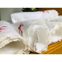 Elegant Und Romantisch I 4 Zarte Servietten Im Set Organza Spitze Stickerei Original Aussteuer True Vintage von GoldBande