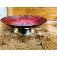 Emaille Schale Rot Gold Weiß I Retro Objekt Kunsthandwerk West-Germany Midcentury von GoldBande