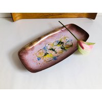 Fantasievolle Emaille Schale I Rosa Gold Schwarz Gelb Weiß Retro Objekt Kunsthandwerk West-Germany Midcentury von GoldBande