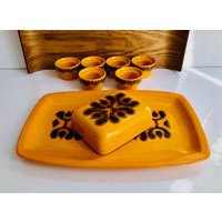 Orignal Wächtersbach I Haube Butterdose Deckel Leuchtend Orange Braun Seventies von GoldBande