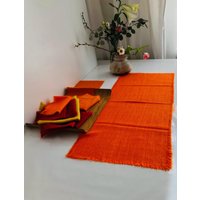 Retro Läufer I Orange Vintage Stoff Tischdecke Fransen True Seventies von GoldBande