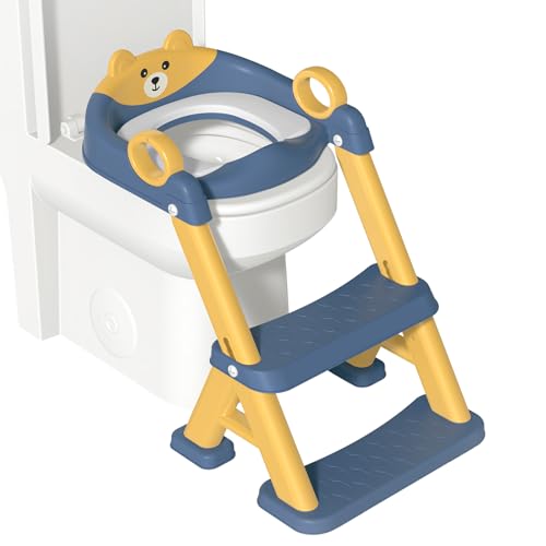 Toilettensitz Kinder mit Treppe, 2-in-1 kinder toilettensitz ür ab Kleinkinder Jungen und Mädchen, Upgraded Toilettensitz für Kinder, Höhenverstellbar und Klappbar Reise toilettenaufsatz kinder - Blau von GoldEnough