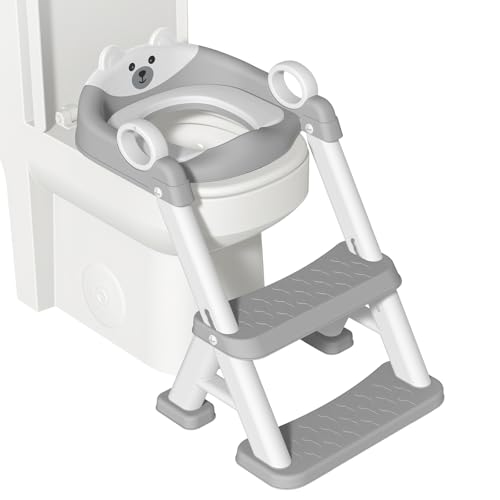 Toilettensitz Kinder mit Treppe, 2-in-1 kinder toilettensitz ür ab Kleinkinder Jungen und Mädchen, Upgraded Toilettensitz für Kinder, Höhenverstellbar und Klappbar Reise toilettenaufsatz kinder - Grau Toilettensitz Kinder mit Treppe, 2-in-1 kinder toilettensitz ür ab Kleinkinder Jungen und Mädchen, Upgraded Toilettensitz für Kinder, Höhenverstellbar und Klappbar Reise toilettenaufsatz kinder - Grau von GoldEnough