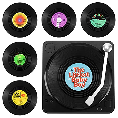 GoldOars 6er Set Retro Vinyl Schallplatten Untersetzer, Retro Untersetzer für Getränke, rutschfeste Untersetzer mit Halter, für Zuhause Kaffee-Bars von GoldOars