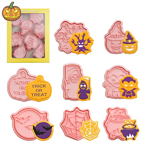 GoldOars 8Pcs Ausstecher Cookie, Halloween Backen Form 3D Ausstecher Set Wiederverwendbar Kunststoff Stempel Ausstechformen Formen für Kinder Keksausstecher Backset zum, Für Keksteig, DIY von GoldOars