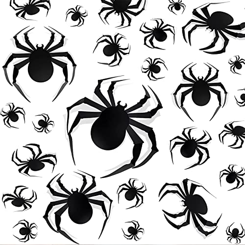 GoldRock 24 Pack Halloween 3D Spinnen Deko, 3 Größen Realistische PVC Scary Spider Fensteraufkleber Wandaufkleber，Halloween Horror Spinnen für DIY Dekor Halloween Party Deko Schwarze Spinnen Wanddeko von GoldRock