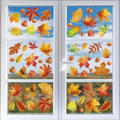 GoldRock Fensterbilder Herbst Deko, 56 Stück Herbstdeko Fenster Innen, Ahornblätter Herbst Fensterbilder Selbstklebend,Thanksgiving Fensteraufkleber Herbst Groß,Herbst Dekoration Fenstersticker Kinder GoldRock Fensterbilder Herbst Deko, 56 Stück Herbstdeko Fenster Innen, Ahornblätter Herbst Fensterbilder Selbstklebend,Thanksgiving Fensteraufkleber Herbst Groß,Herbst Dekoration Fenstersticker Kinder von GoldRock