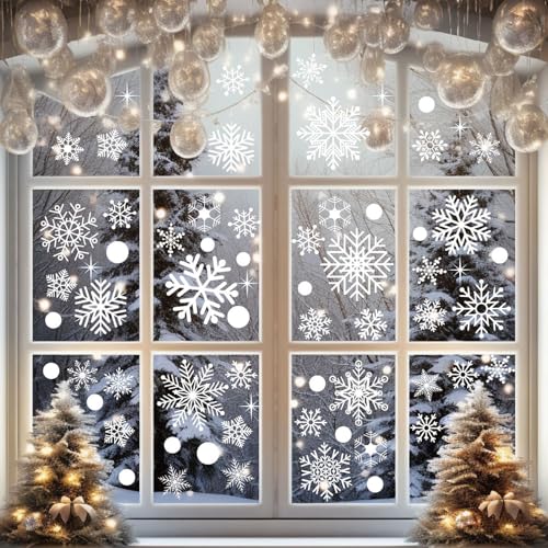 GoldRock Fensterbilder Weihnachten Selbstklebend Groß,114 Stk Fensterdeko Weihnachten Weiß,Schneeflocken Fensteraufkleber Weihnachten Deko Aufkleber,Wiederverwendbar Weihnachtsdeko Fenster Dekoration von GoldRock