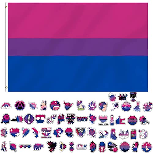 GoldRock Bi Flagge Bisexual Sticker Set,90x150 cm Bi Flag+60 Stk Pride Sticker,Bisexual Flag,LGBTQ Flagge Bi Accessoires,Bisexuelle Flagge für Indoor,Outdoor,Festival Feiern,Paraden und Dekorationen von GoldRock