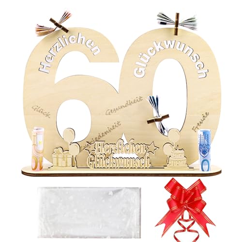 GoldRock Holzschild Gästebuch 60 Geburtstag Männer Frauen mit Geschenktasche&Schleife,Geschenk 60. Geburtstag Frau,Geschenke zum 60 Geburtstag Mann,Geburtstagskarte 60,Geldgeschenke Geburtstag Holz von GoldRock