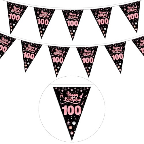 GoldRock Girlande 100 Geburtstag Deko Rosegold,Wimpel Deko 100 Geburtstag Mann Frau,100. Geburtstag Deko Banner,100 Geburtstag Männer Frauen,Geburtstagsdeko 100 Jahre,100er Geburtstag Wimpelkette von GoldRock