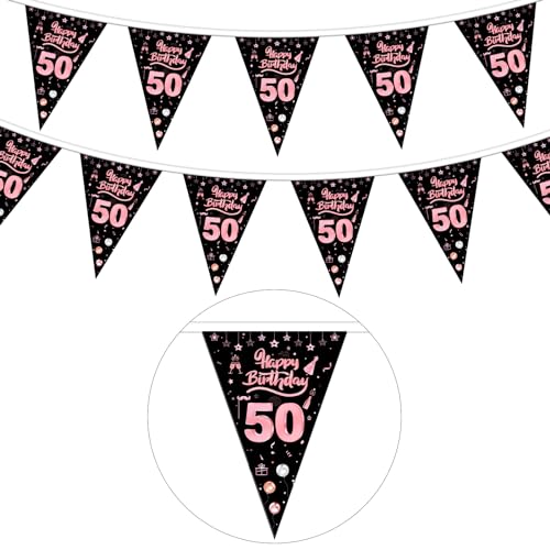 GoldRock Girlande 50 Geburtstag Frauen Deko Rosegold,Deko 50 Geburtstag Frau Mann,50 Geburtstag Deko Banner,Wimpelkette Deko 50. Geburtstag Frauen Deko,Geburtstagsbanner 50 Jahre,50er Geburtstagsdeko von GoldRock