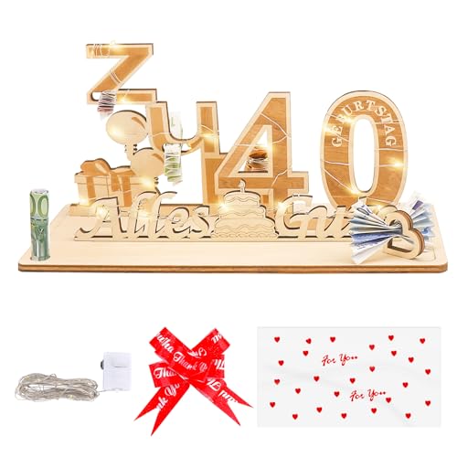 40 Geburtstag Frauen Männer Geschenk mit Led Lichterkette&Geschenktasche,Geldgeschenke Geburtstag 40 Holz,Deko 40. Geburtstag Frauen Männer,Geschenk 40 Geburtstag Frau Mann,Geschenke zum 40 Geburtstag von GoldRock