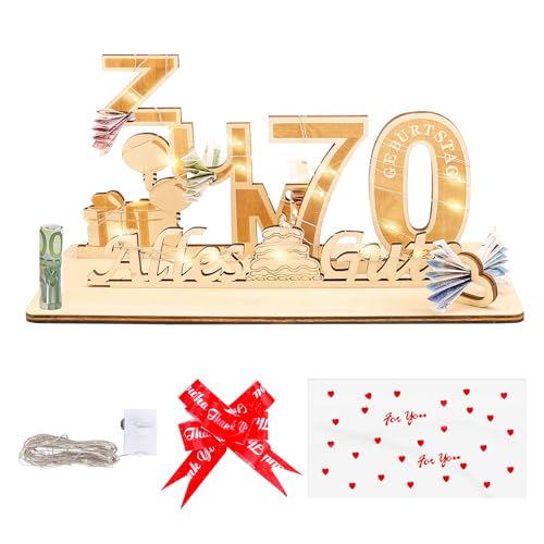 Geschenke zum 70 Geburtstag Frau Mann mit Led Lichterkette&Geschenktasche,Geldgeschenke Geburtstag 70, Geschenke 70 Geburtstag Mann,Holzschild 70.ter Geburtstag Frau Mann,Geschenk 70. Geburtstag Deko von GoldRock