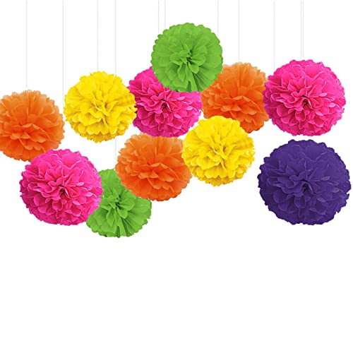 GoldRock Pompons Deko, 10 Stück Pompoms Deko, Grün, Gelb, Rosarot, Orange, Lila Papierblumen, Wabenbälle Bunt Set, Pompons Geburtstagsdeko, Seidenpapier Pompons für Hochzeit, Party Deko Geburtstag von GoldRock