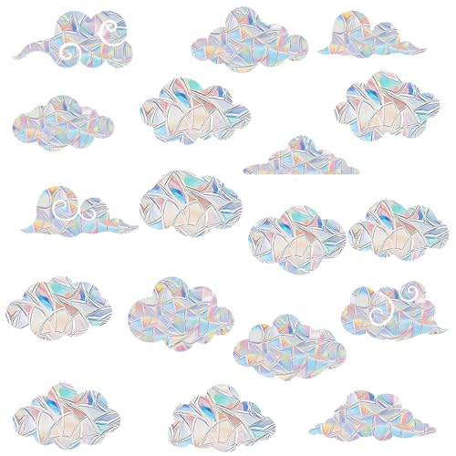 GoldRock Wolken Prisma Fensteraufkleber, 18 Stück Sonnenfänger Fenster Suncatcher Sticker, Regenbogen Folie Fenster, Fensteraufkleber Vogelschutz, Wolke Suncatcher Fenstersticker, Sun Catcher Sticker von GoldRock