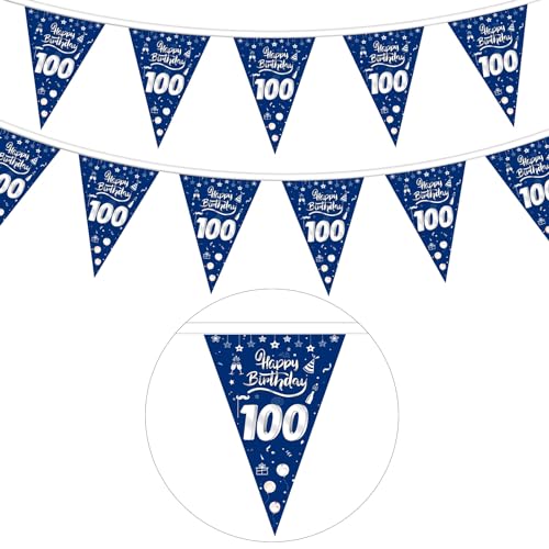 GoldRock Stoff Girlande 100 Geburtstag Männer Deko Blau,Deko 100 Geburtstag Mann Frau,100 Geburtstag Deko Banner,Wimpelkette Deko 100. Geburtstag Deko Frauen,Geburtstagsbanner 100,100er Geburtstag von GoldRock