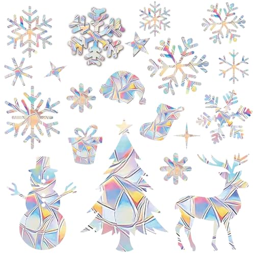 GoldRock Weihnachtsdeko Fenster Suncatcher Sticker,26 Stk Weihnachten Deko Prisma Fensteraufkleber Vogelschutz,Fensterbilder Weihnachten,Schneeflocken Fensterbilder Selbstklebend Christmas Winter Deko von GoldRock