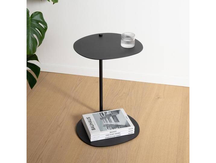 Beistelltisch LEVI rund Modernes Design Sofatischchen aus Metall in Schwarz C-Form organisch geformte Tischplatte Made in Germany von Goldau & Noelle Manufaktur