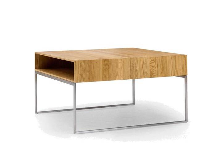 Couchtisch Eiche massiv mit Fach. Massivholz Couchtisch JANO+ mit Edelstahlgestell. 80x80 cm Eiche und Edelstahl gebürstet. Made in Germany Couchtisch Eiche massiv mit Fach. Massivholz Couchtisch JANO+ mit Edelstahlgestell. 80x80 cm Eiche und Edelstahl gebürstet. Made in Germany von Goldau & Noelle Manufaktur