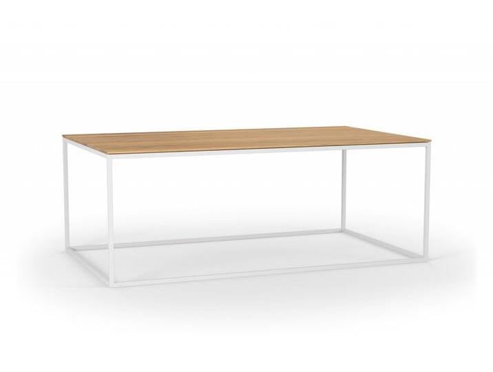 Design Couchtisch AMAT mit filigranem Metallgestell. 120 x 70 cm. Massivholz Eiche mit weißem Gestell. Hochwertiger Couchtisch handgemacht in DE. von Goldau & Noelle Manufaktur