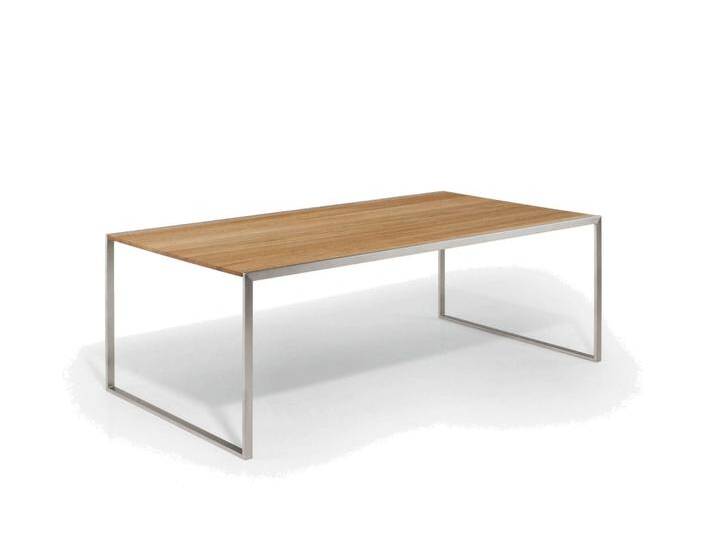 Design Couchtisch JANO Eiche mit Edelstahlgestell. 120x70cm. Eiche massiv und Edelstahl gebürstet. Hochwertiger Couchtisch handgemacht in DE von Goldau & Noelle Manufaktur