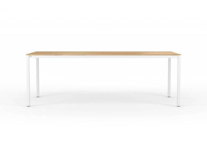Design Esstisch CARL Massivholz Weiß. 220x100cm. Eiche mit Gestell in Weiß. Hochwertiger und moderner Massivholz Esstisch handgefertigt in DE. von Goldau & Noelle Manufaktur