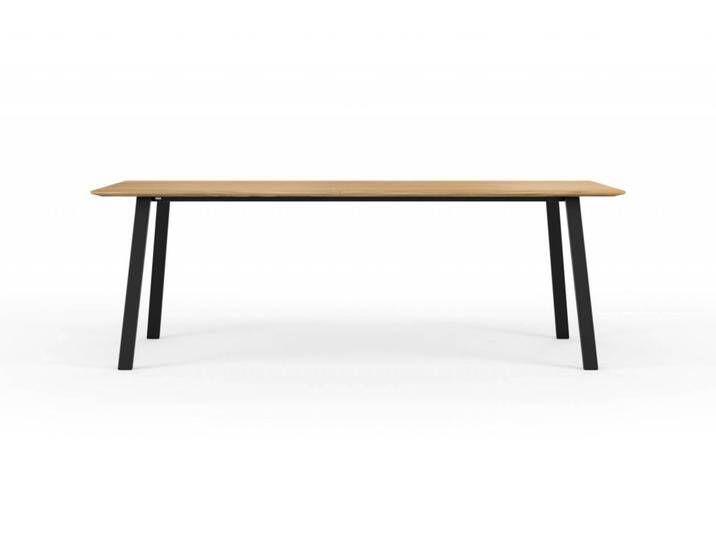 Design Esstisch JOONA - Massivholz Eiche 220x100cm. Eicheplatte mit schweizer Kante + schwarzes Metallgestell. Hochwertiger Esstisch handgemacht in DE von Goldau & Noelle Manufaktur