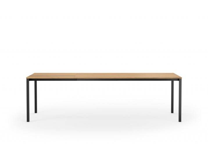 Esstisch ausziehbar in Eiche Massivholz mit Metallgestell in Schwarz. Design Ausziehtisch WILHELM 180x90 mit 80 cm Verlängerung von Goldau & Noelle Manufaktur